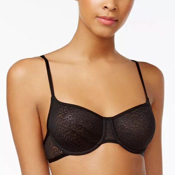DKNY Black Modern Lace Sheer Demi Bra. Size 32D. NWT - Picture 1 of 12
